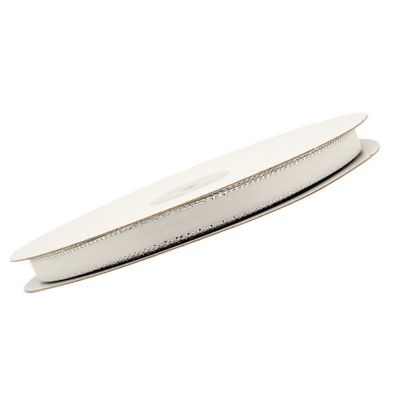 3/8"x50 yard White Satin Gift Ribbon with Silver Edge Image 2