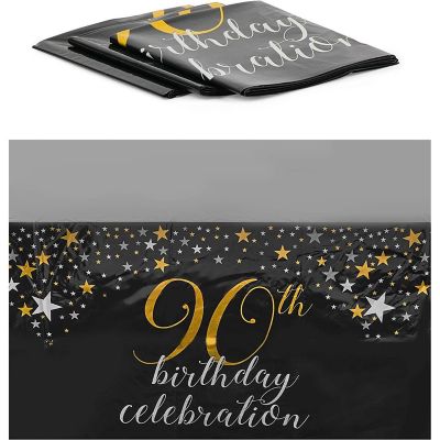 3 Pack 90th Birthday Plastic Tablecloths, Rectangular Table Covers for Party Supplies, 54x108" Image 1