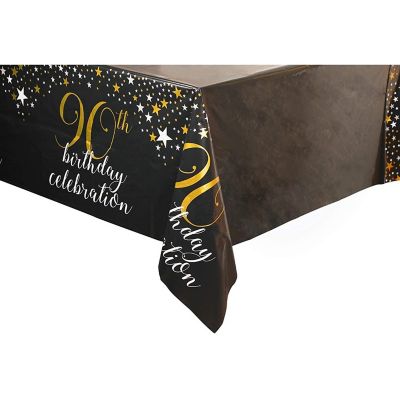 3 Pack 90th Birthday Plastic Tablecloths, Rectangular Table Covers for Party Supplies, 54x108" Image 2