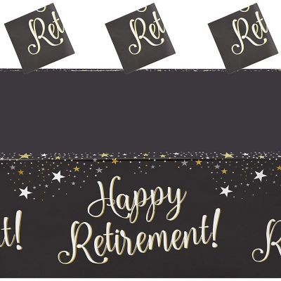 3 Pack Disposable Rectangle Plastic Tablecloths, Happy Retirement Party Table Covers 54" x 108" Image 1