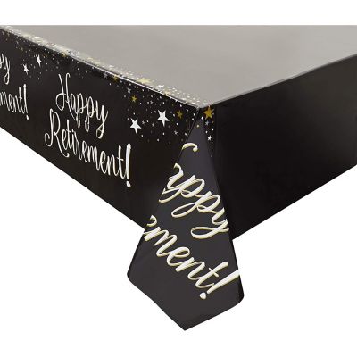 3 Pack Disposable Rectangle Plastic Tablecloths, Happy Retirement Party Table Covers 54" x 108" Image 3