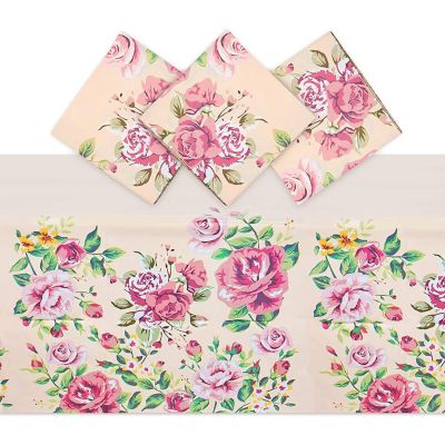 3 Pack Pink Rose Tablecloth for Wedding Decorations (54 x 108 in) Image 1