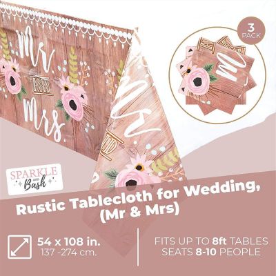 3 Pack Rustic Plastic Tablecloth for Weddings (54 x 108 in) Image 1