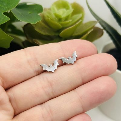 3 Pack Silver Bat Halloween Earrings Image 2