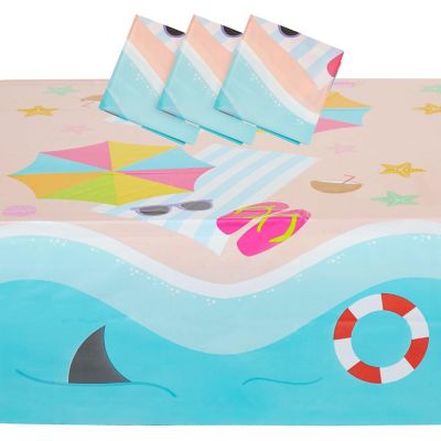 3 Pack Summer Beach Scene Disposable Plastic Rectangle Party Table Cloth Cover Image 1
