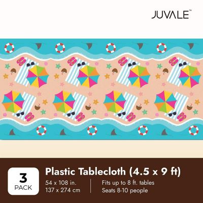 3 Pack Summer Beach Scene Disposable Plastic Rectangle Party Table Cloth Cover Image 2