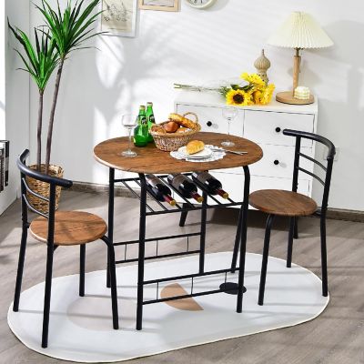 3 Pcs Dining Set Table And 2 Chairs Compact Bistro Pub Breakfast Home Kitchen Image 2