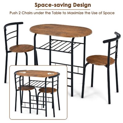 3 Pcs Dining Set Table And 2 Chairs Compact Bistro Pub Breakfast Home Kitchen Image 3
