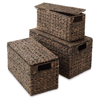 3-Piece Hyacinth Nesting Basket Set, Stacking Storage Wicker Bins With Lids Image 1