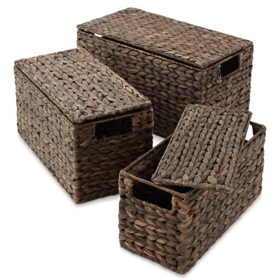 3-Piece Hyacinth Nesting Basket Set, Stacking Storage Wicker Bins With Lids Image 1