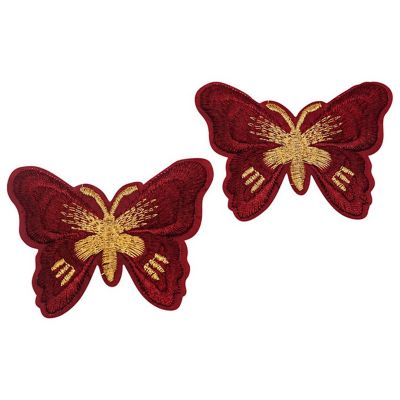 3" x 2 1/4" Burgundy Gold Butterfly Patch 72 Pack Image 1