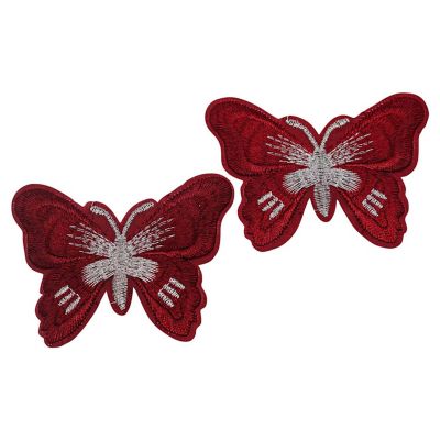 3" x 2 1/4" Burgundy Silver Butterfly Patch 72 Pack Image 1