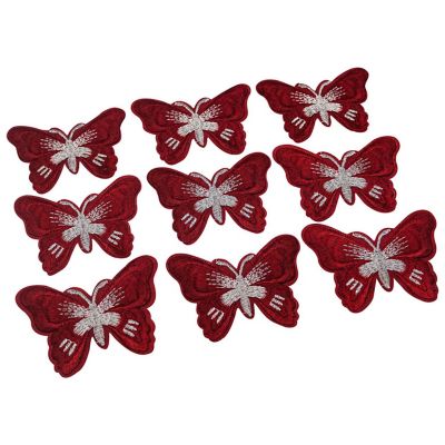 3" x 2 1/4" Burgundy Silver Butterfly Patch 72 Pack Image 1