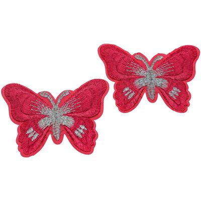 3" x 2 1/4" Fuchsia Silver Butterfly Patch 72 Pack Image 1