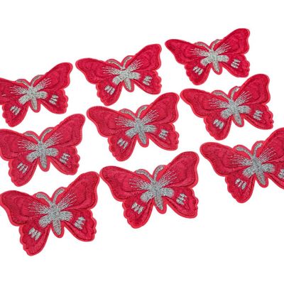 3" x 2 1/4" Fuchsia Silver Butterfly Patch 72 Pack Image 1