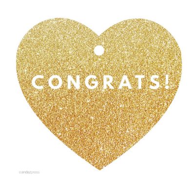 30 Heart Tag Modern Congrats! Gld Glittr Image 1
