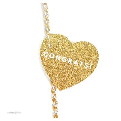 30 Heart Tag Modern Congrats! Gld Glittr Image 1