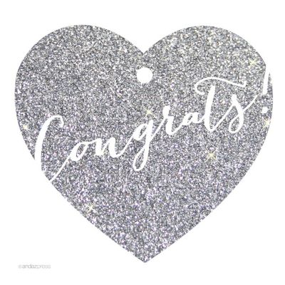 30 Heart Tag Whimsical Congrats! Silver Image 1