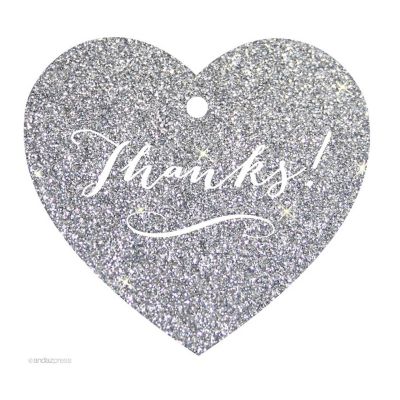 30 Heart Tag Whimsical Thanks! Slvr Glit Image 1