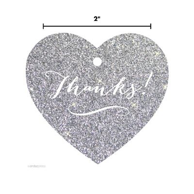30 Heart Tag Whimsical Thanks! Slvr Glit Image 2