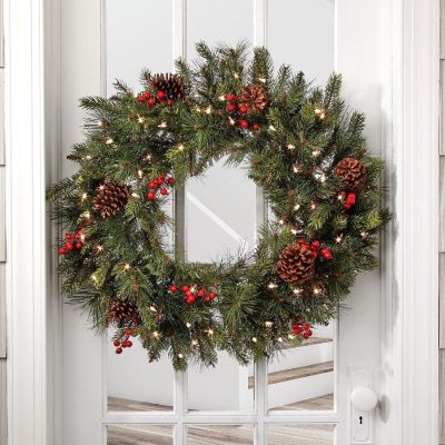 30" LED Forrest Berry Fir Wreath Image 1
