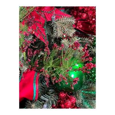 30" Sequin Tip Glitter Pine Spray: Red/Green Image 3