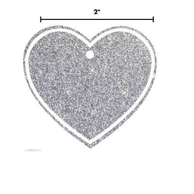 30PC Heart Gift Tag Solid Silver Glitter Image 2