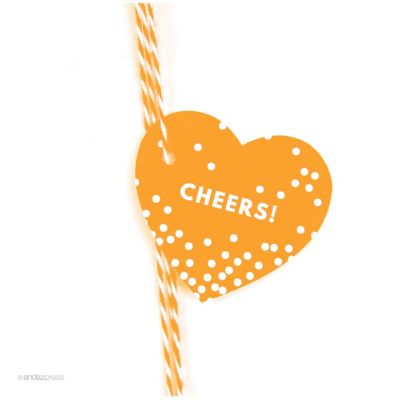 30PC Heart Tag Modern Cheers! Orange Image 1