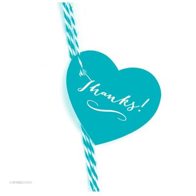 30PC Heart Tag Whimsical Thanks!, Aqua Image 1
