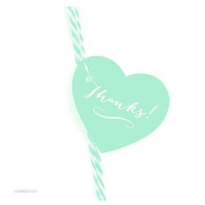30PC Heart Tag Whimsical Thanks!, Mint Image 1