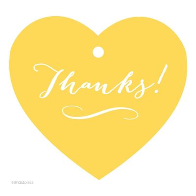 30PC Heart Tag Whimsical Thanks!, Yellow Image 1