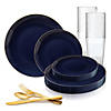 360 Pc. Navy with Gold Rim Organic Round Disposable Plastic Dinnerware Value Set for 60 Guests Image 1