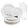 360 Pc. White with Silver Edge Rim Plastic Plastic Dinnerware Value Set for 60 Guests Image 1