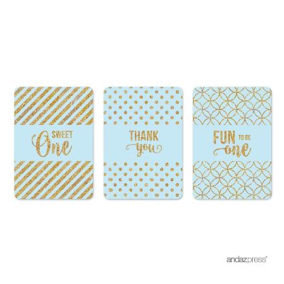 36PK Light Blue Gold Glitter Mini Labels Image 1