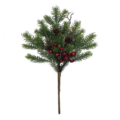 3PC Artificial 18" Pine Pick with Berries &amp; Cones Image 1