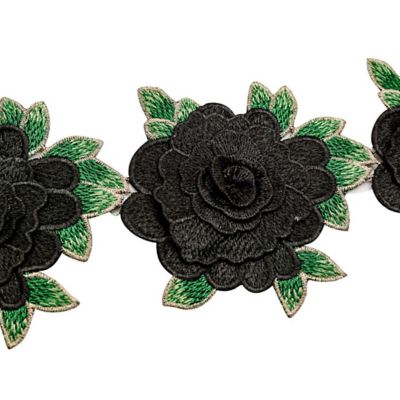 4 1/2"x 5 Yards Black Rose Trim Image 2
