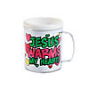 4 1/4" 8 oz. Color Your Own Jesus Warms the Heart Reusable BPA-Free Plastic Mugs - 12 Ct. Image 1