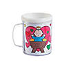 4 1/4" 8 oz. Color Your Own Jesus Warms the Heart Reusable BPA-Free Plastic Mugs - 12 Ct. Image 1