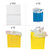 4 3/8" - 10 1/2" x 5 1/2" - 13" Bulk 156 Pc. Small, Medium & Large Neon Paper Gift Bags & White Tissue Paper Kit - 156 Pc. Image 1