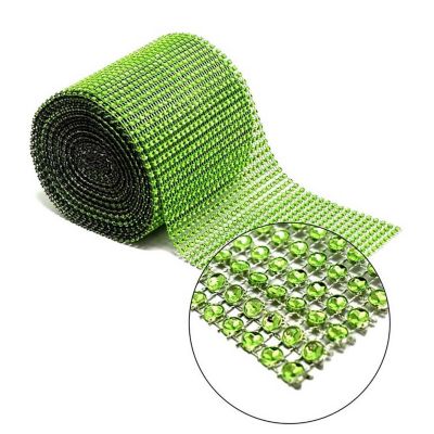4.5" x 10 yards 24 Rows Apple Green Diamond Mesh Wrap Image 1