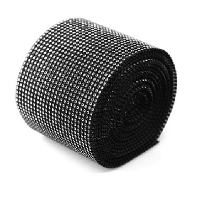4.5" x 10 yards 24 Rows Black with Silver Diamond Mesh Wrap Image 1