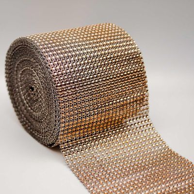 4.5" x 10 yards 24 Rows Champagne Diamond Mesh Wrap Image 1