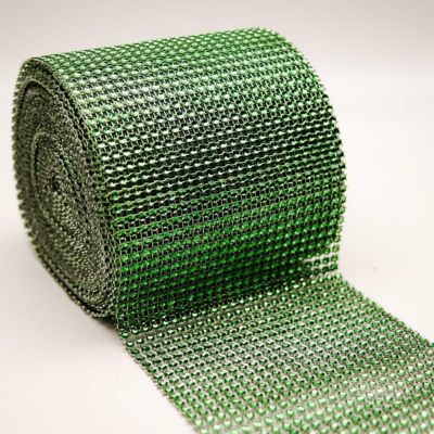 4.5" x 10 yards 24 Rows Emerald Green Diamond Mesh Wrap Image 1