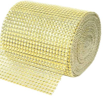 4.5" x 10 yards 24 Rows Gold Diamond Mesh Wrap Image 1
