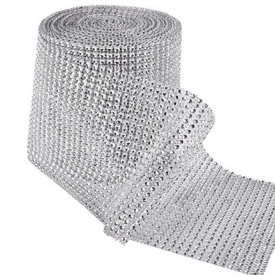 4.5" x 10 yards 24 Rows Silver Diamond Mesh Wrap Image 1