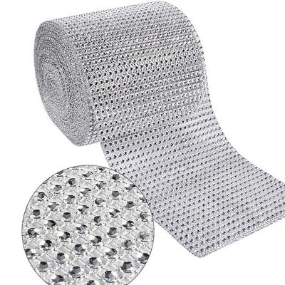 4.5" x 10 yards 24 Rows Silver Diamond Mesh Wrap Image 2