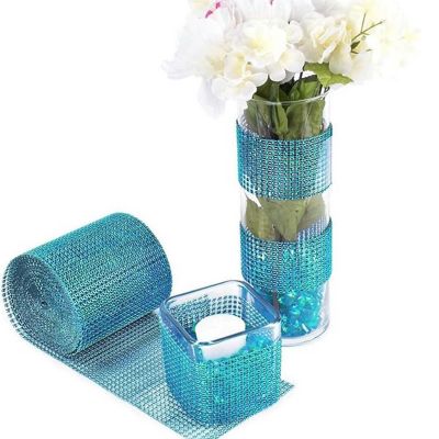 4.5" x 10 yards 24 Rows Turquoise Diamond Mesh Wrap Image 1