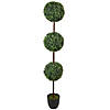 4' Artificial Two-Tone Boxwood Triple Ball Topiary Tree with Round Pot  Unlit Image 1