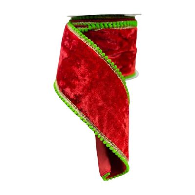 4" Beaded Pom Edge Ribbon: Red/Lime (10 Yards) Image 1