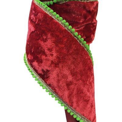 4" Beaded Pom Edge Ribbon: Red/Lime (10 Yards) Image 3